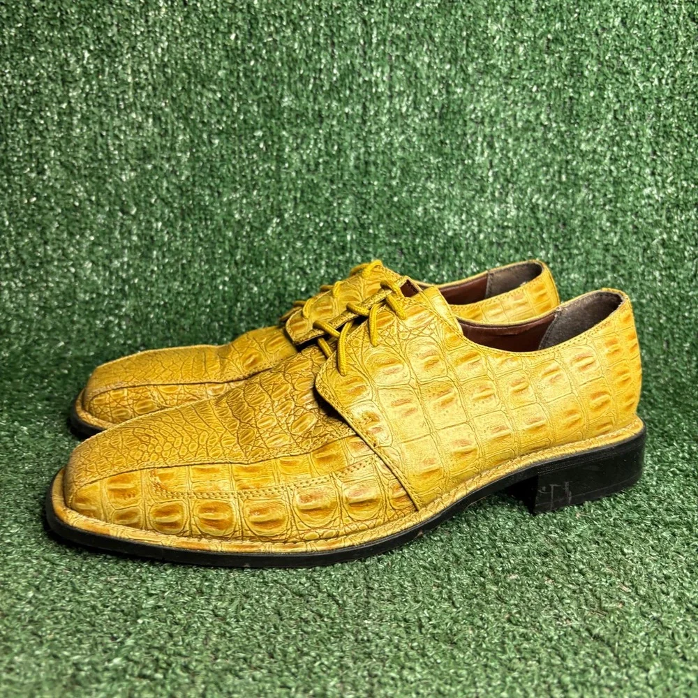 Sio P9932AUT/PINO Faux Croc Skin Square Toe Derby Dress Shoes Yellow Mens 11
